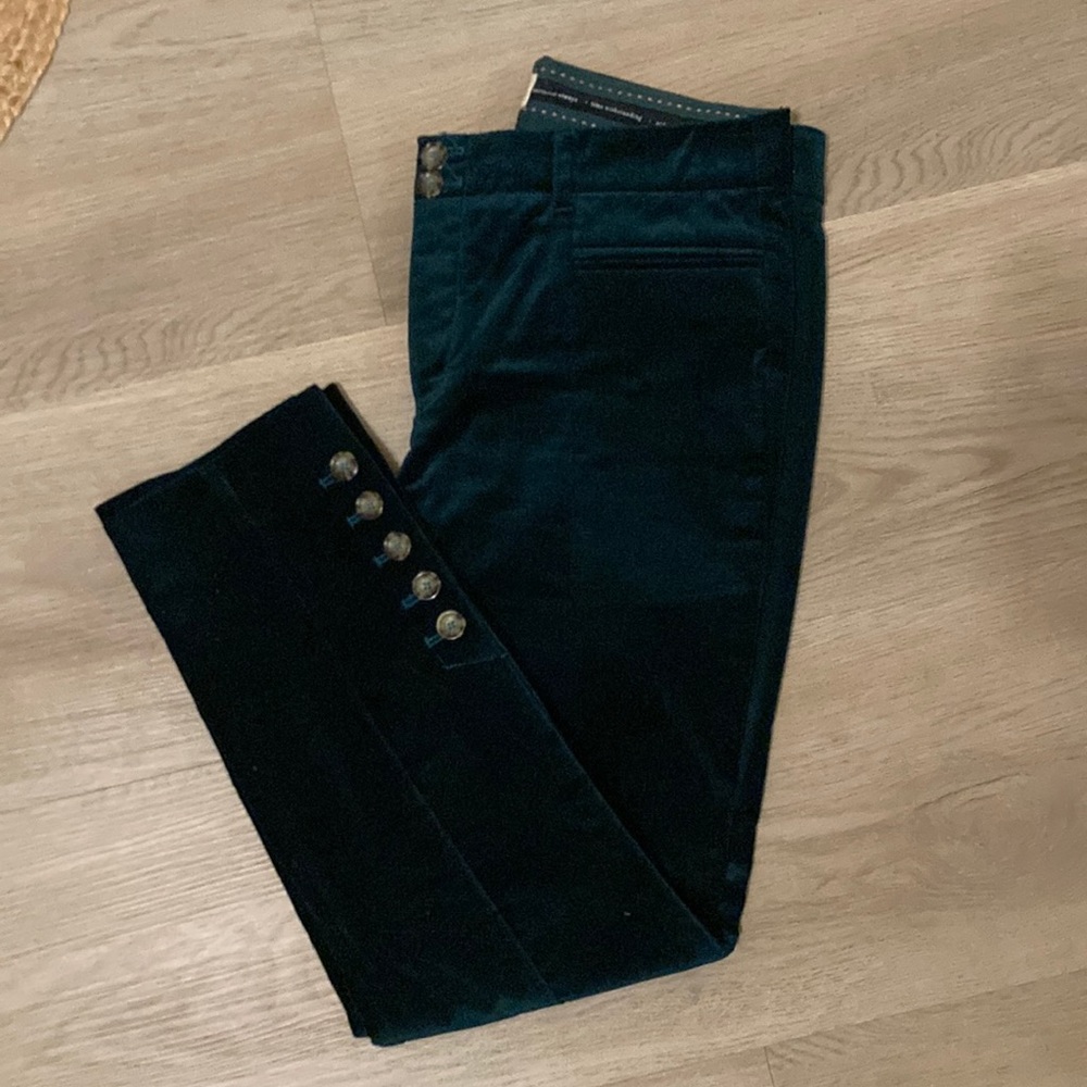 Anthropologie Velvet green slim ankle pants